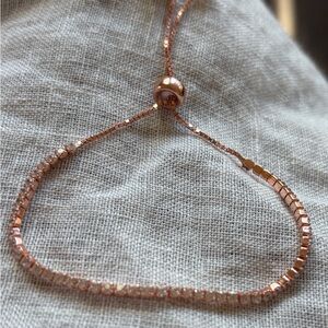 925 Sterling Silver Rose Gold CZ Adjustable Bolo Bracelet Dainty